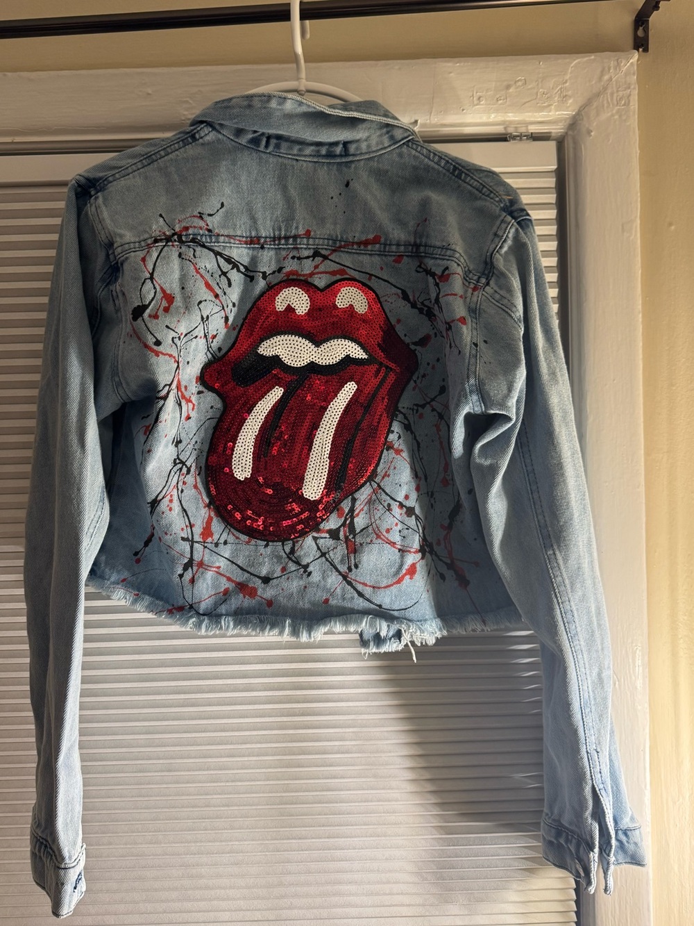 The Rolling Stones Distressed Cropped Jean Jacket- NWOT